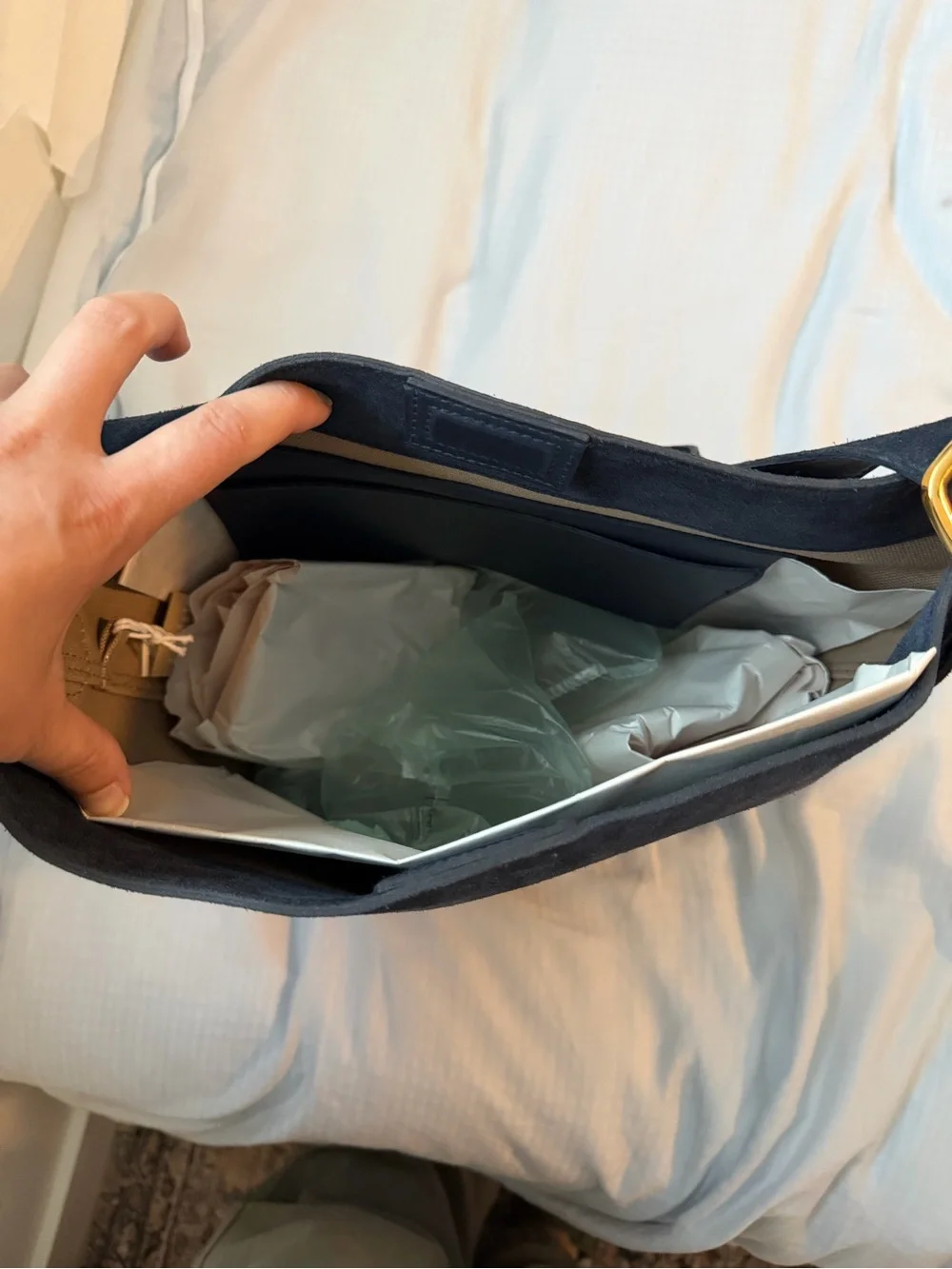 Madewell Classic Blue Suede Shoulder Tote - Bucket Bag, NWT